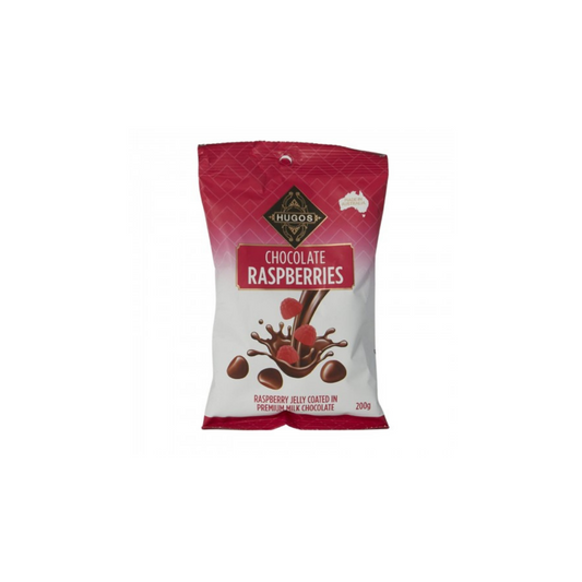 Lollies - Hugos Chocolate Raspberries 200g